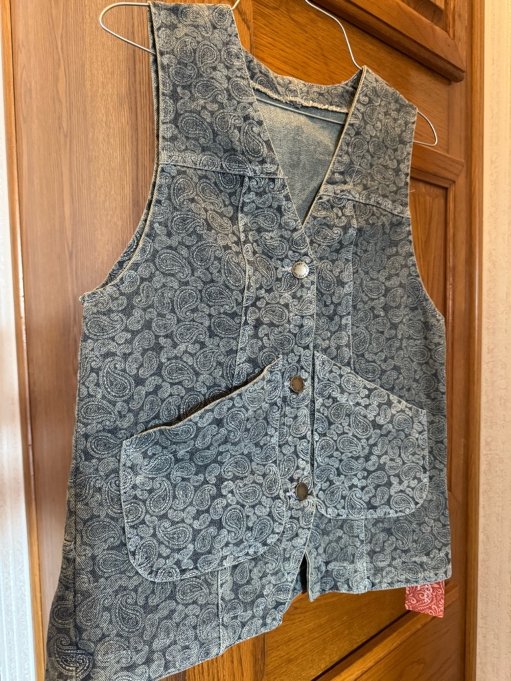Paisley Denim Vest in Faded Blue